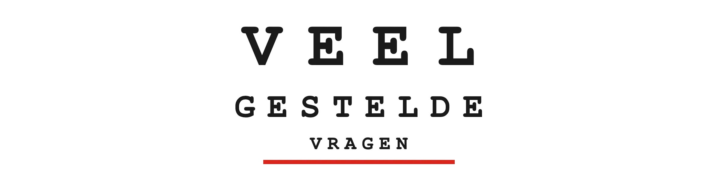 Letterkaart voor oogonderzoek met de woorden 'veel gestelde vragen'